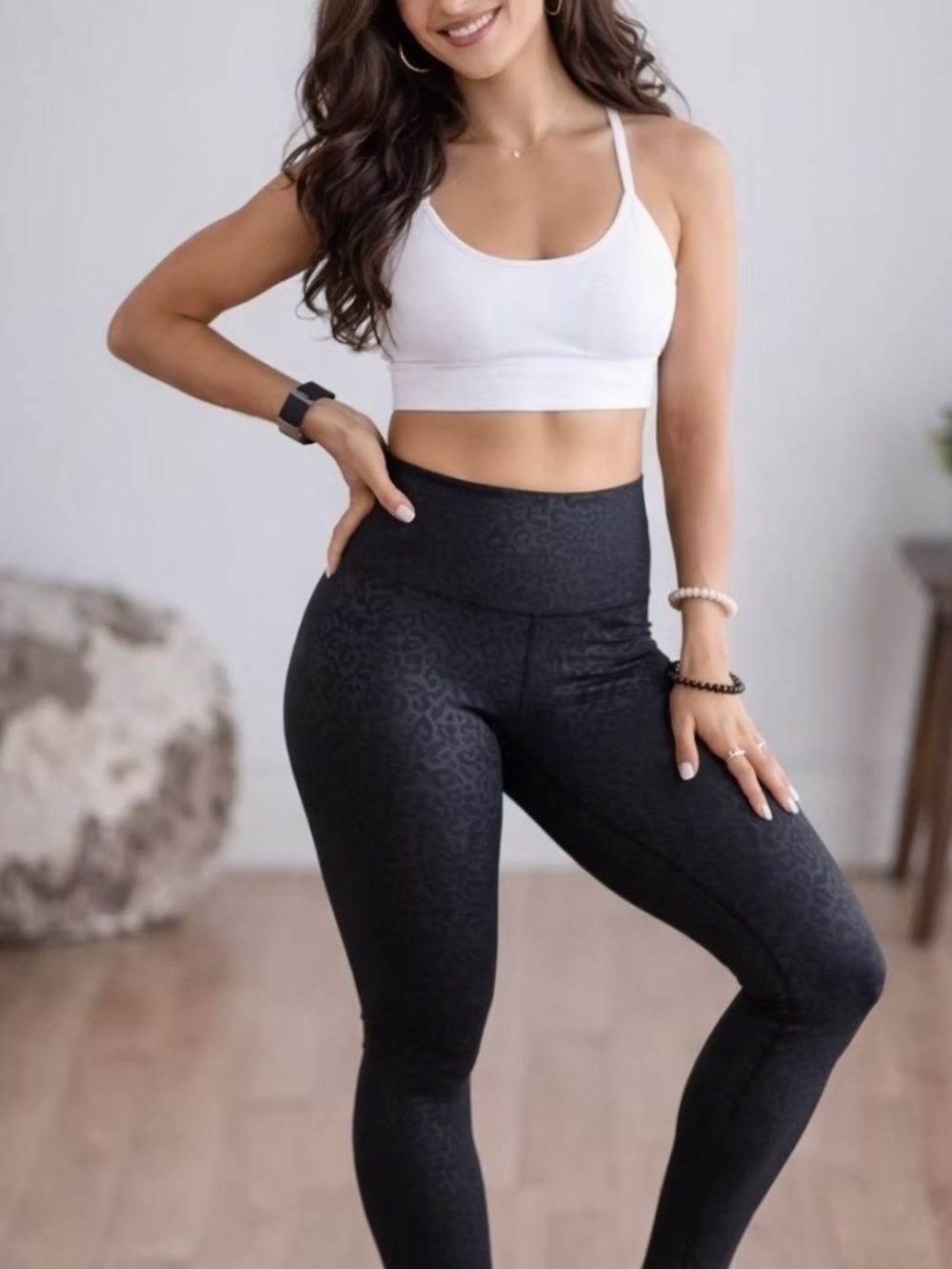 LOVE HER High-Waist Black Leopard-Print Leggings NWOT